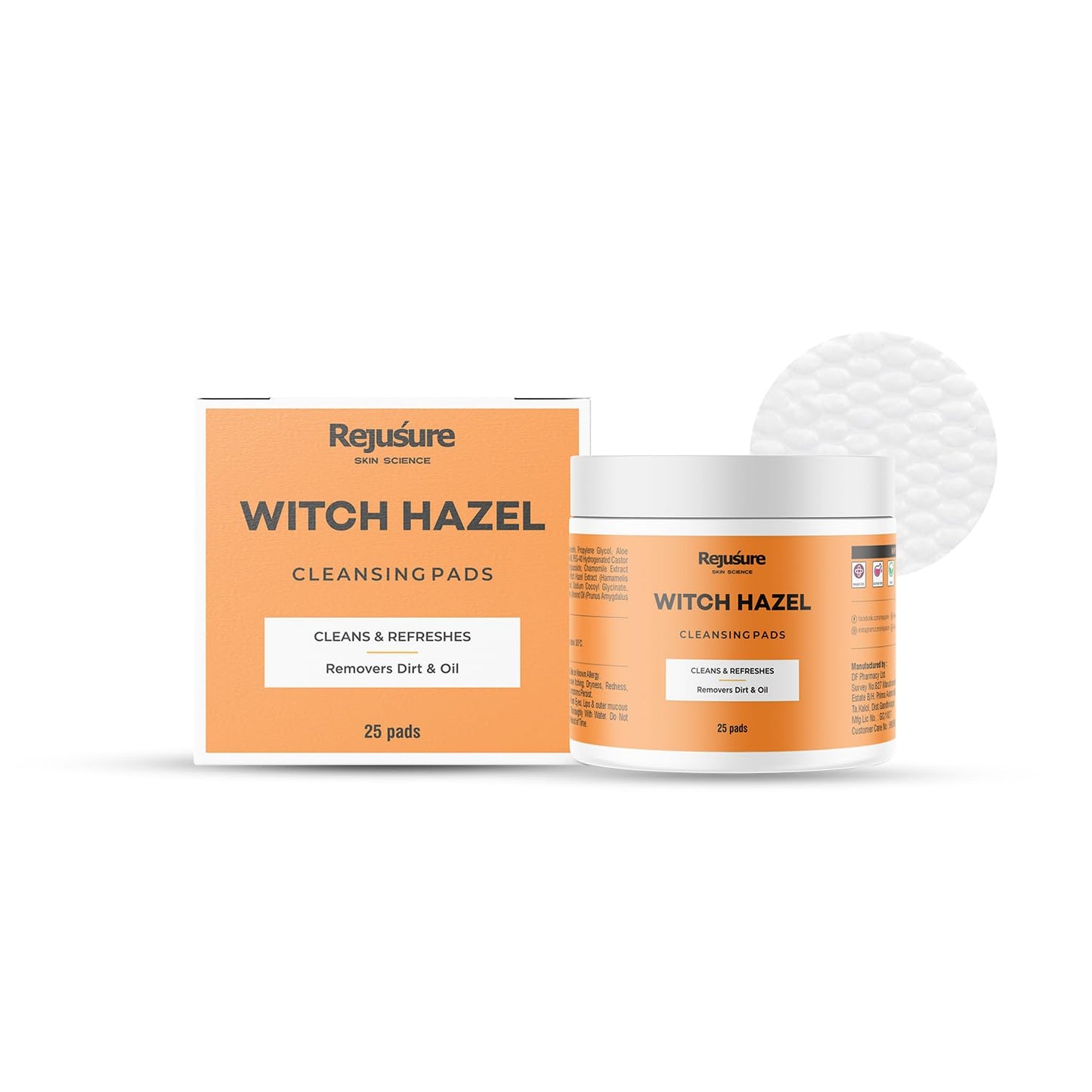 Rejusure Witch Hazel Cleansing Pads - Ideal for all skin types