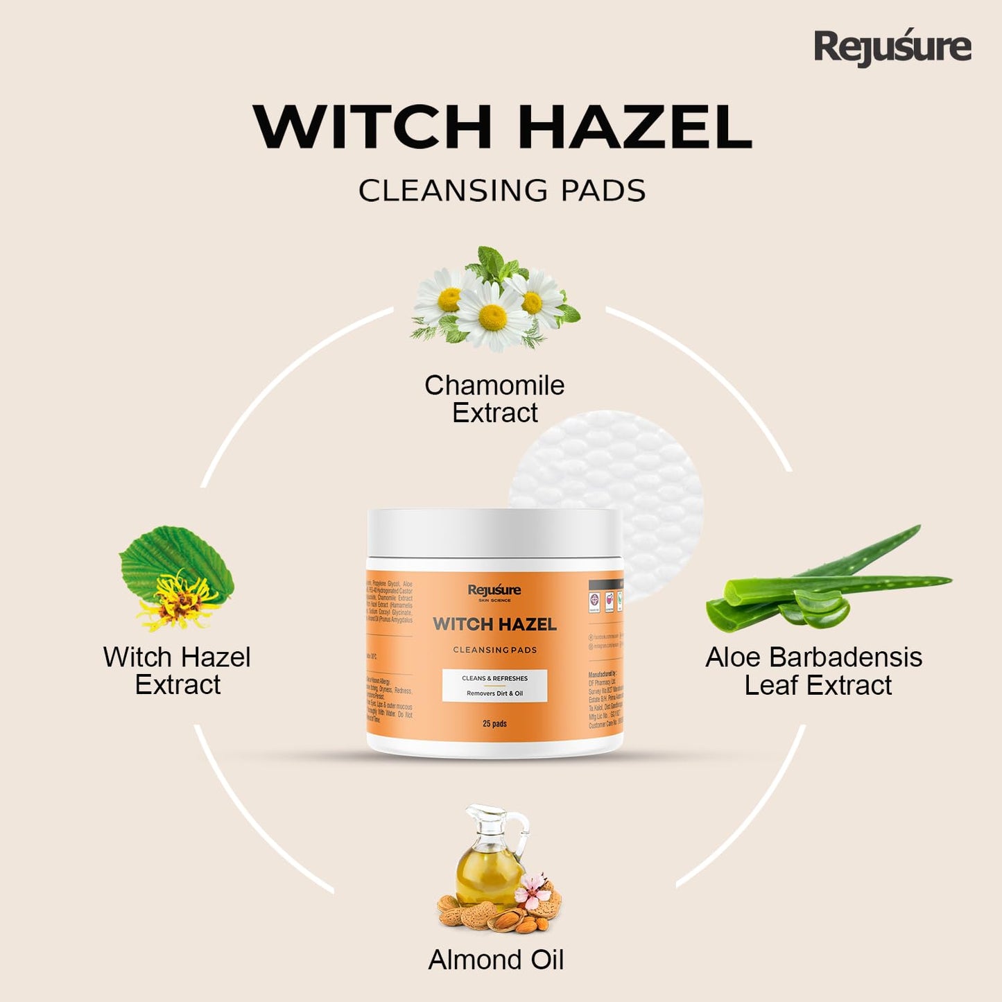 Rejusure Witch Hazel Cleansing Pads - Gentle makeup remover