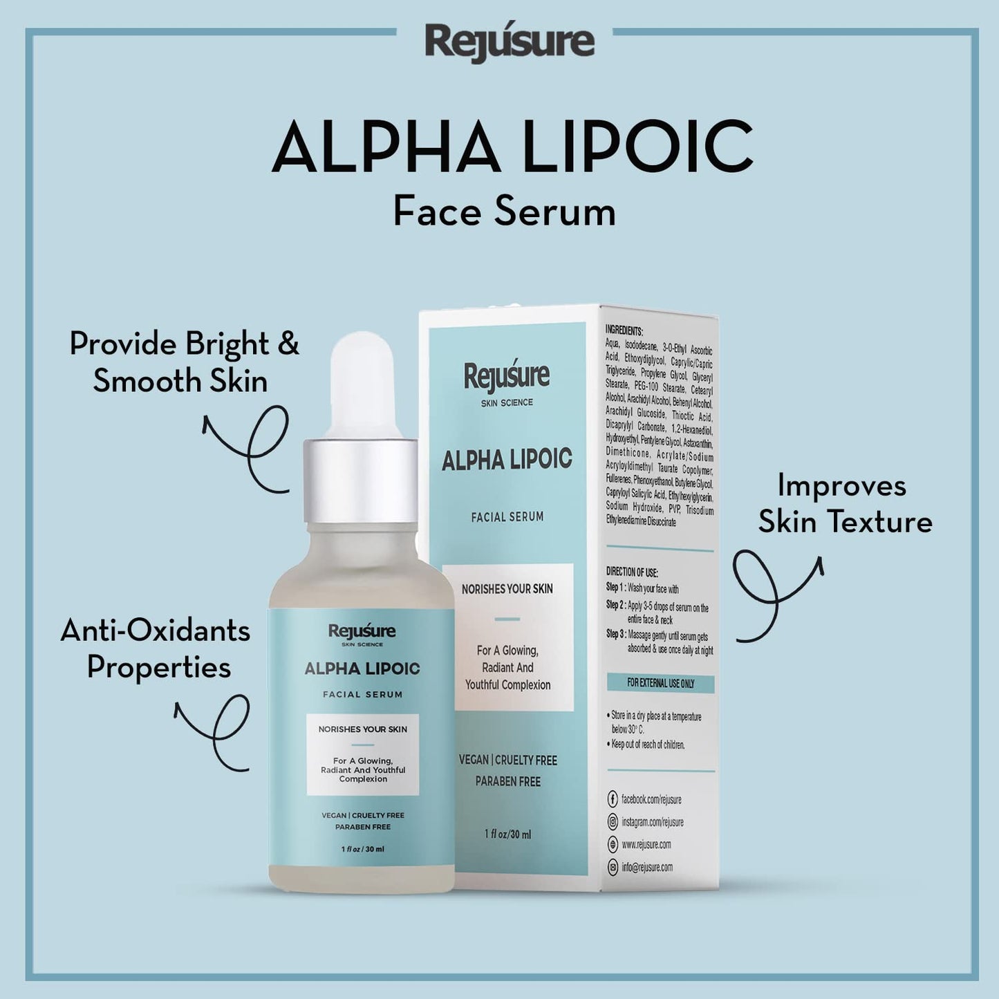 Rejusure Alpha Lipoic Face Serum - Evening Skincare Ritual