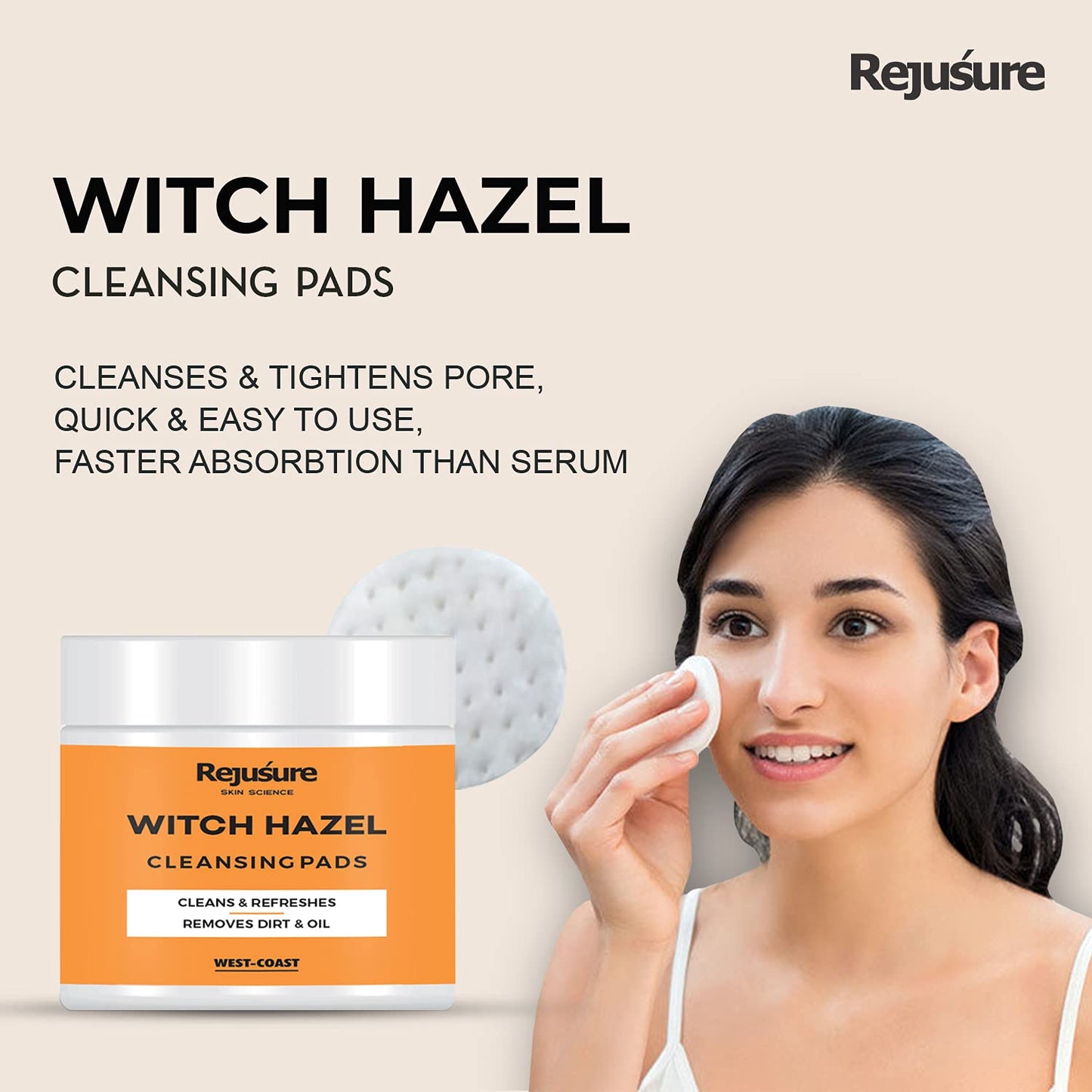 Rejusure witch hazel pads - easy makeup removal solution