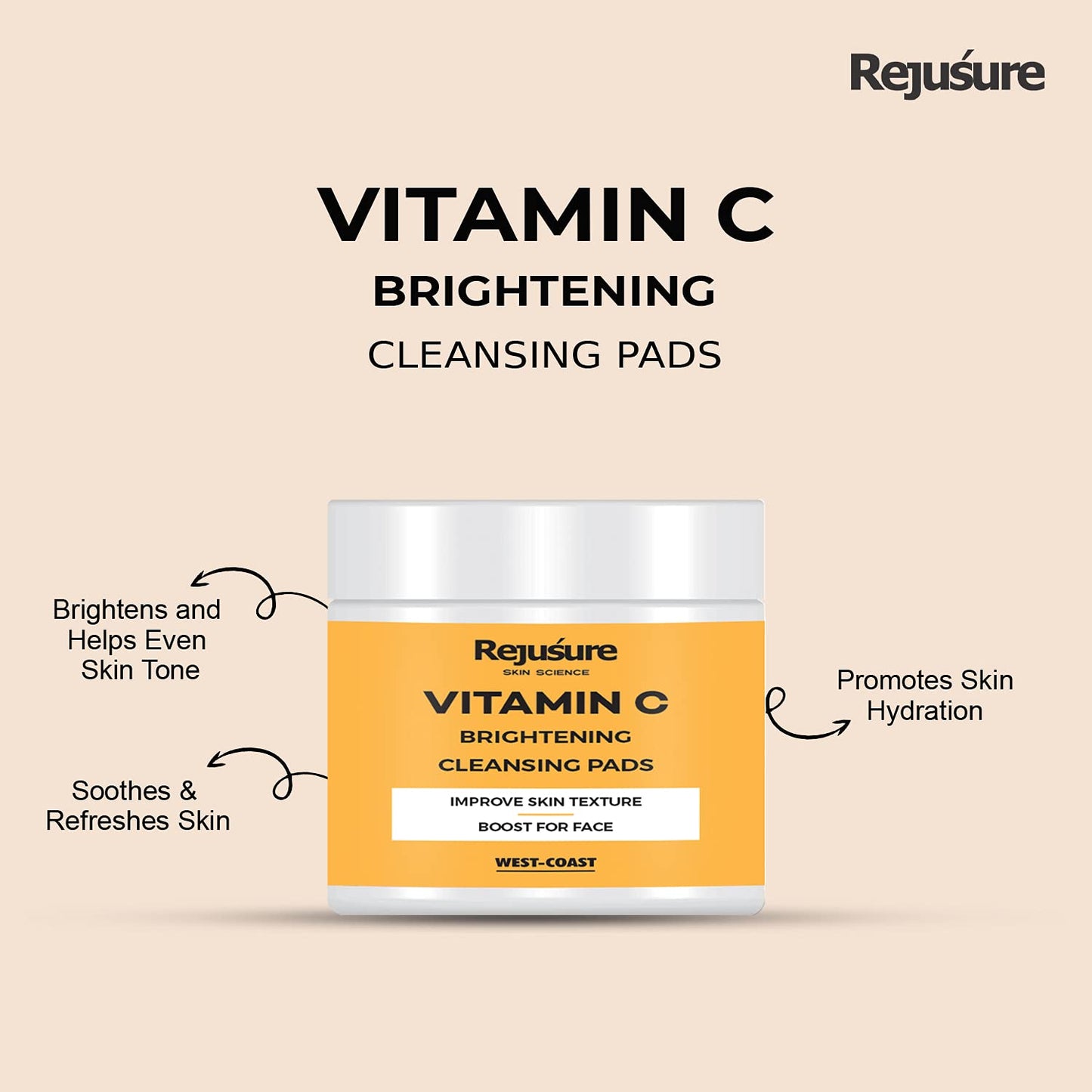 Rejusure Vitamin C Brightening Cleansing Pads - Suitable for oily skin