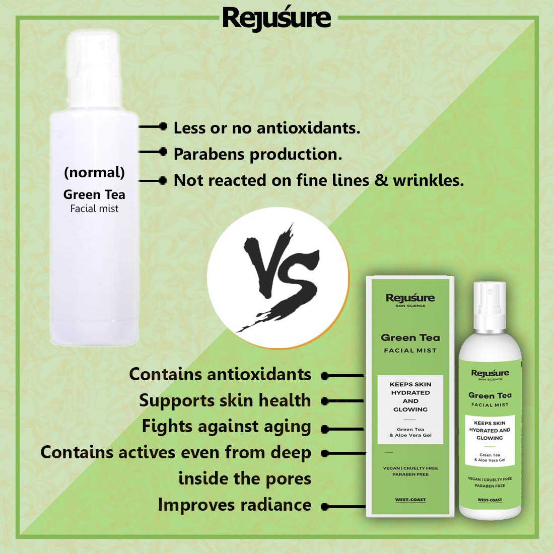 Rejusure Green Tea Facial Mist - Nourishing facial toner for all