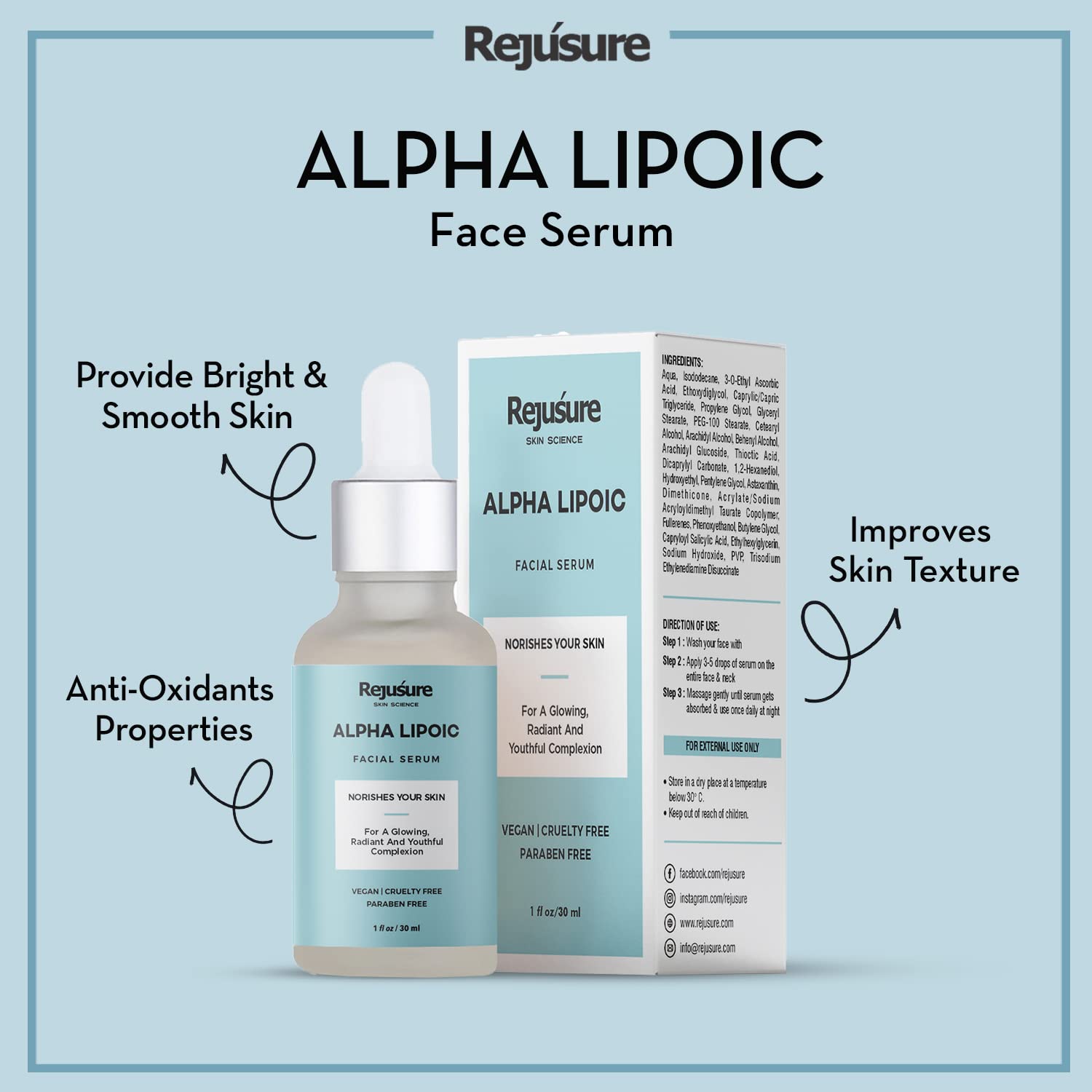 Rejusure Alpha Lipoic Face Serum - Evening Skincare Ritual