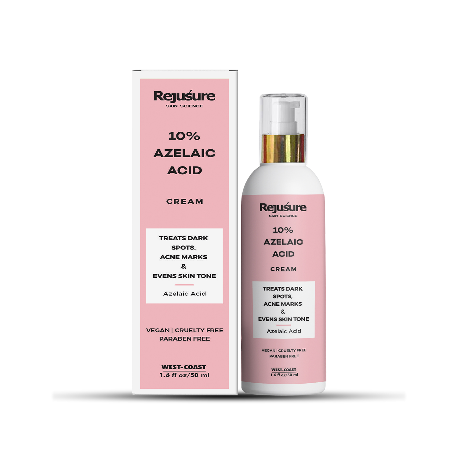 Rejusure 10% Azelaic Acid Cream Treats Dark Spots and Acne Marks & Evens Skin Tone 50ml