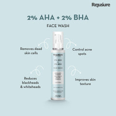 Rejusure AHA 2% + BHA 2% Face Wash (100ml) & AHA 0.5% + BHA 0.5% Facial Moisturizer (50ml) - Complete Skincare Set for Exfoliation and Hydration