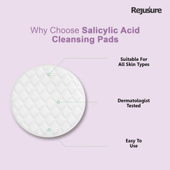 Rejusure 1.4% Salicylic Acid Cleansing Pads with Salicylic Acid & Menthol - Acne Treatment & Deep Pore Cleaning | Reduce Blackheads & Excess Oil | Acne Prone & Oily Skin | Women & Men | - 25 Pads