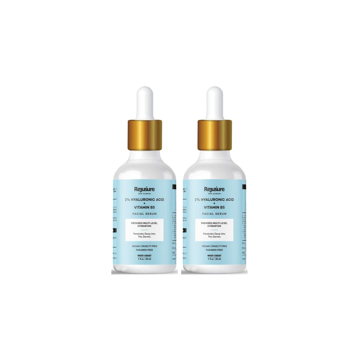 Rejusure 2% Hyaluronic Acid + Vitamin B5 Facial Serum Provides Multi-Level Hydration for Women & Men with Dry & Normal Skin – 30ml (Pack of 2)