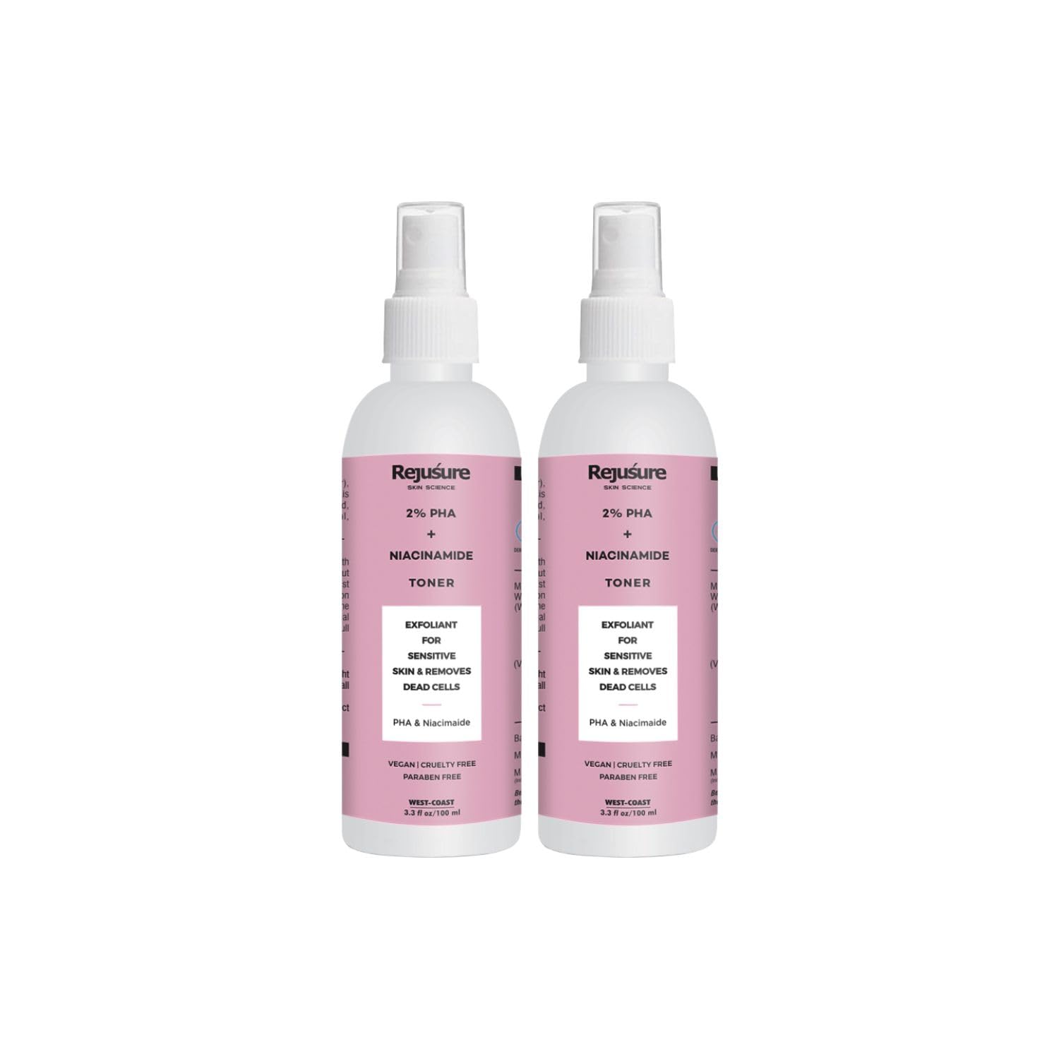Rejusure PHA 2% + Niacinamide Alcohol Free Face Mist Toner For Mild Exfoliation & Pore Tightening Best for Oily & Normal Skin - 100ml (Pack of 2)