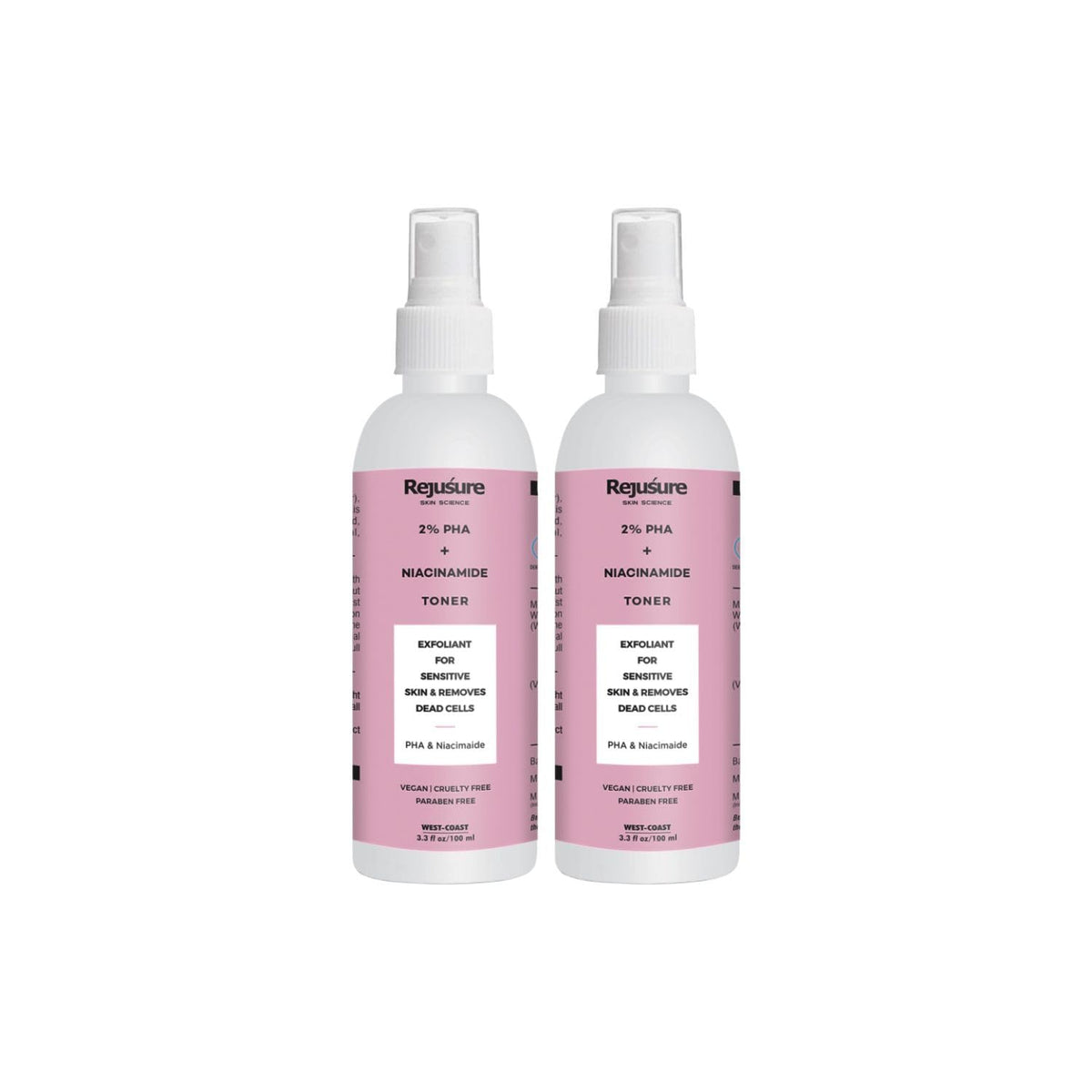 Rejusure PHA 2% + Niacinamide Alcohol Free Face Mist Toner For Mild Exfoliation & Pore Tightening Best for Oily & Normal Skin - 100ml (Pack of 2)