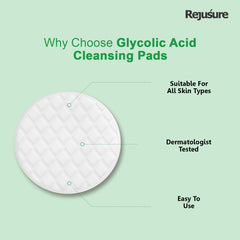Rejusure Glycolic Acid Exfoliating Cleansing Pads - Controls Oil, Blemishes Brightens Skin Texture | Enrich with Glycolic Acid, Aloe Vera, Menthol, Vitamin E Oil | Women & Men | - 25 Pads
