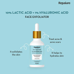 Rejusure AHA 25% + PHA 5% + BHA 2% Facial Peeling Solution (30ml) & Lactic Acid 10% + Hyaluronic Acid 1% Facial Exfoliator (30ml) - Powerful Skincare Duo for Smooth and Radiant Skin