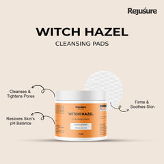 Rejusure Witch Hazel Cleansing Pads Cleanse & Refreshes, Removes Dirt & Oil | Enrich with Witch Hazel Extract, Almond Oil | Women & Men | Cruelty Free & Dermatologist Tested - 25 Pads