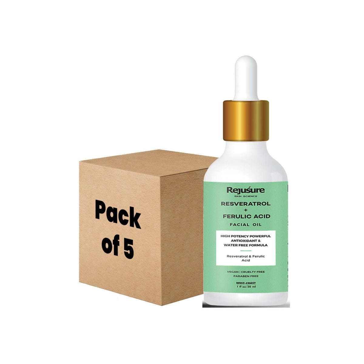 Rejusure Resveratrol & Ferulic Acid Facial Oil High Potency Powerful Antioxidant & Water Free Formula- 30ml (Pack of 5)