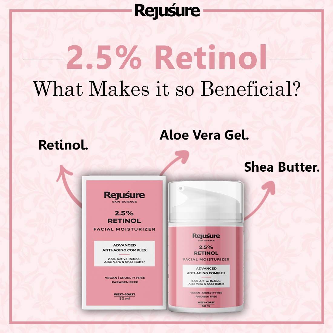 Rejusure Retinol Facial Moisturizer – Anti – Aging Complex – 50 ml (Pack of 5)