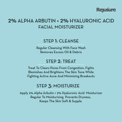 Rejusure Alpha Arbutin 2% + Hyaluronic Acid 2% Face Moisturizer For Pigmentation, Dark Spots & Sun Tanning, Remove Blemishes, Acne Marks & Uneven Skin Tone - 50ml
