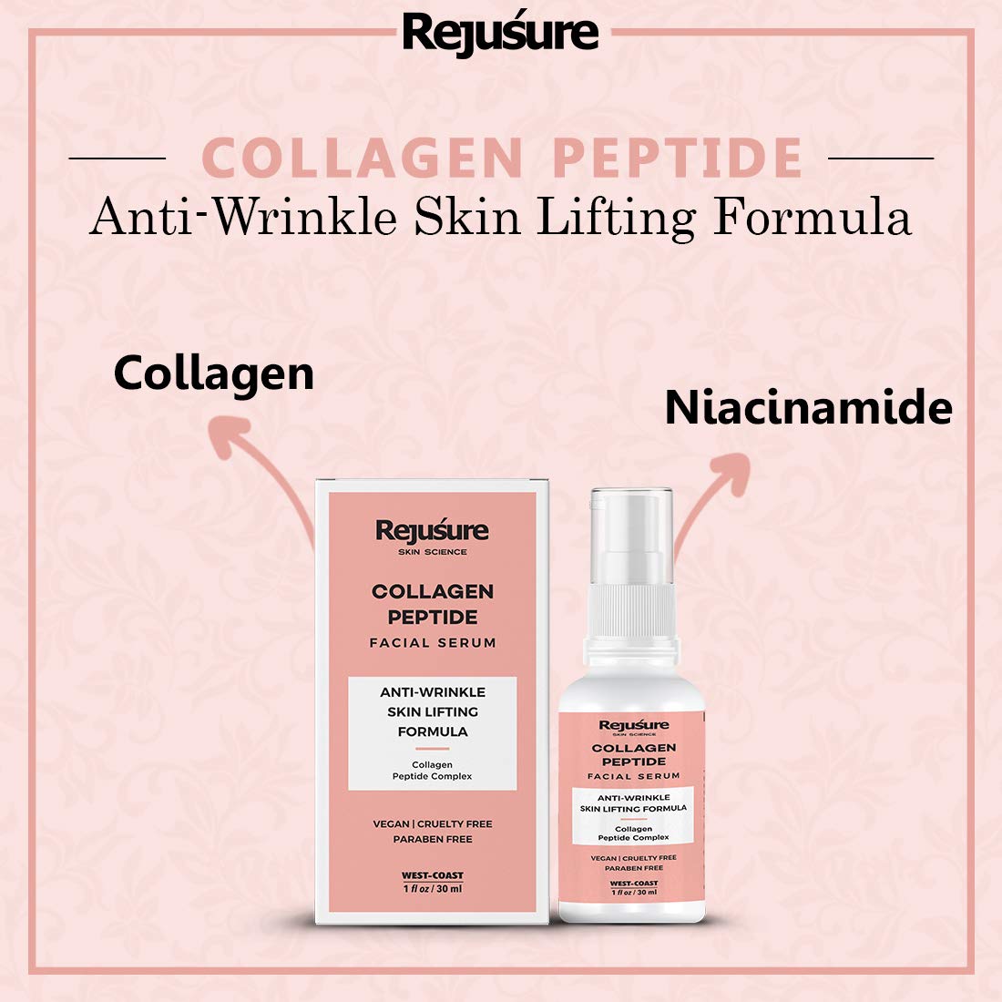 Rejusure Collagen Peptide Face Serum for Enhance Skin Elasticity, Anti Wrinkles, Antiaging, Improves Skin Texture, Deep Moisturization of Skin - 30ml (Pack of 3)