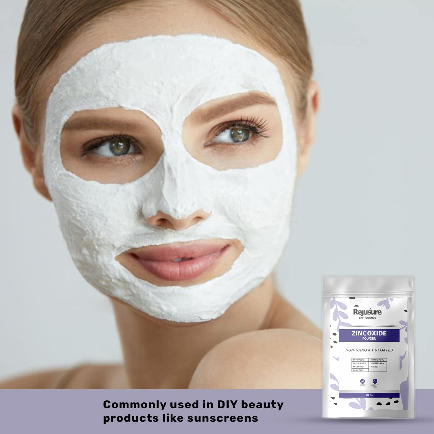 Rejusure Zinc Oxide Powder Improves Skin Texture & Prevent the Skin from Sunburn, Zinc Oxide Powder for Face, Non Nano & Uncoated for DIY – 100 gm