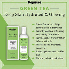 Rejusure Green Tea Facemist – Keeps Skin Hydrated & Glowing – 100ml (Pack of 5)