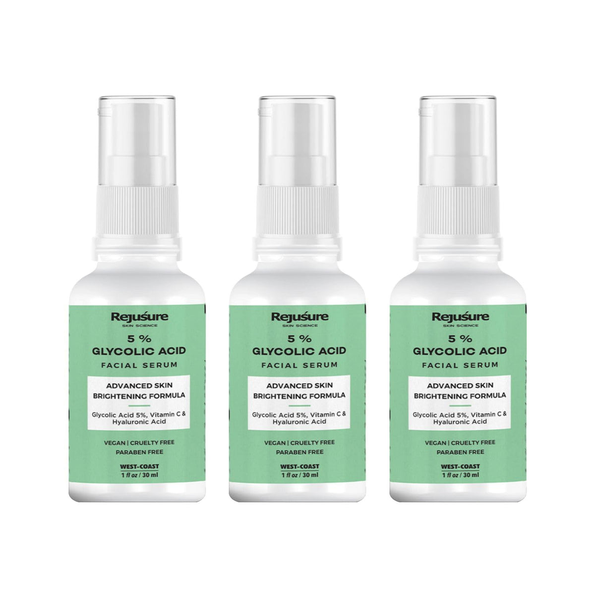 Rejusure Glycolic Acid Serum - Advanced Skin Brightening Formula – 30ml (Pack of 3)