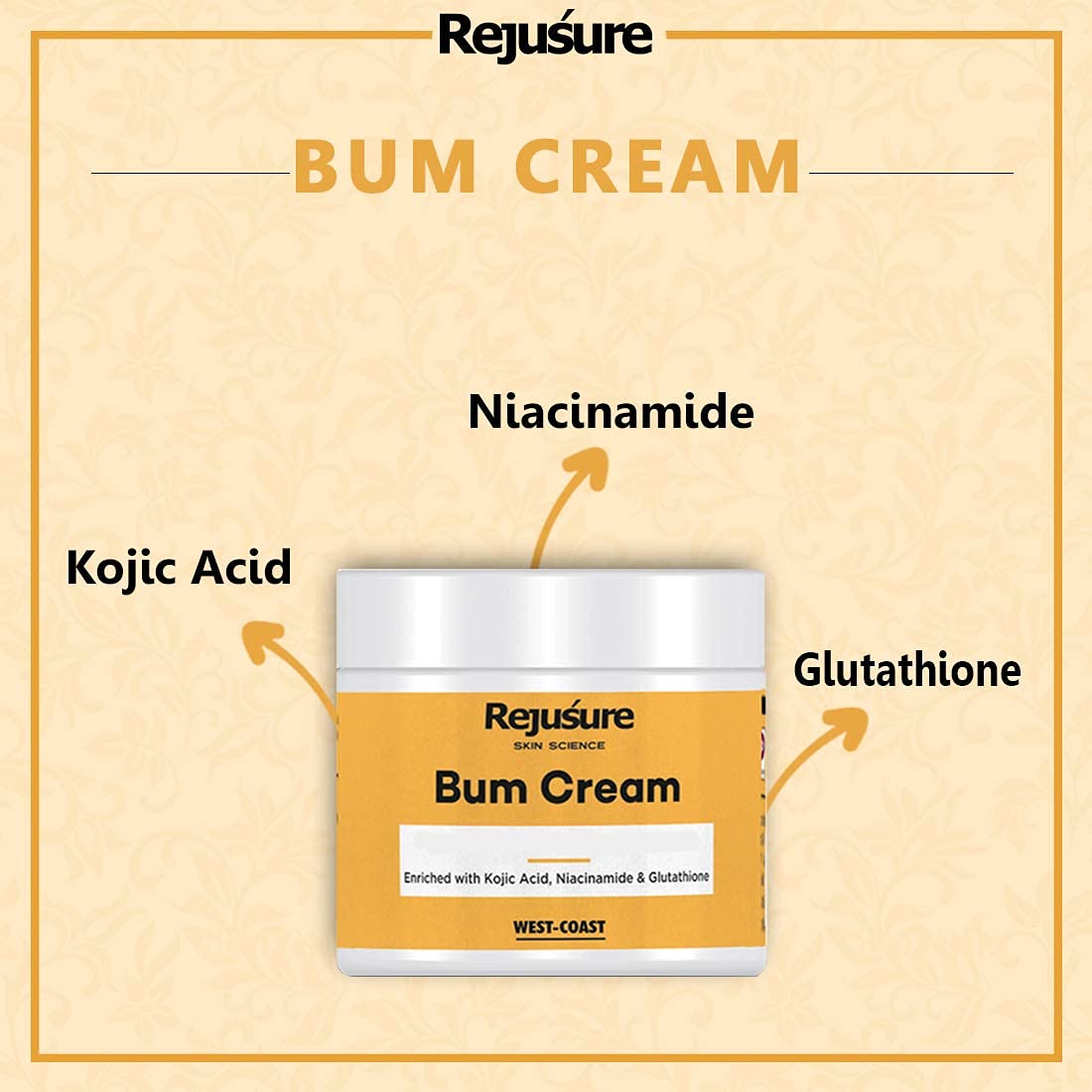 Rejusure Bum Cream with Glutathione, Niacinamide & Kojic Acid- 50gm