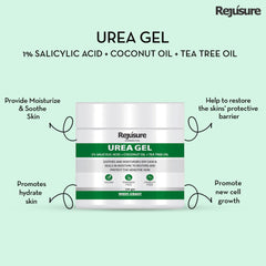 Rejusure Urea Gel With 1% Salicylic Acid + Coconut Oil + Tea Tree Oil Fast Absorbing For Dry/Itchy/Sensitive Skin, Softens & Moisturizes Skin For Face, Body & Foot – 100gm (Pack of 5)