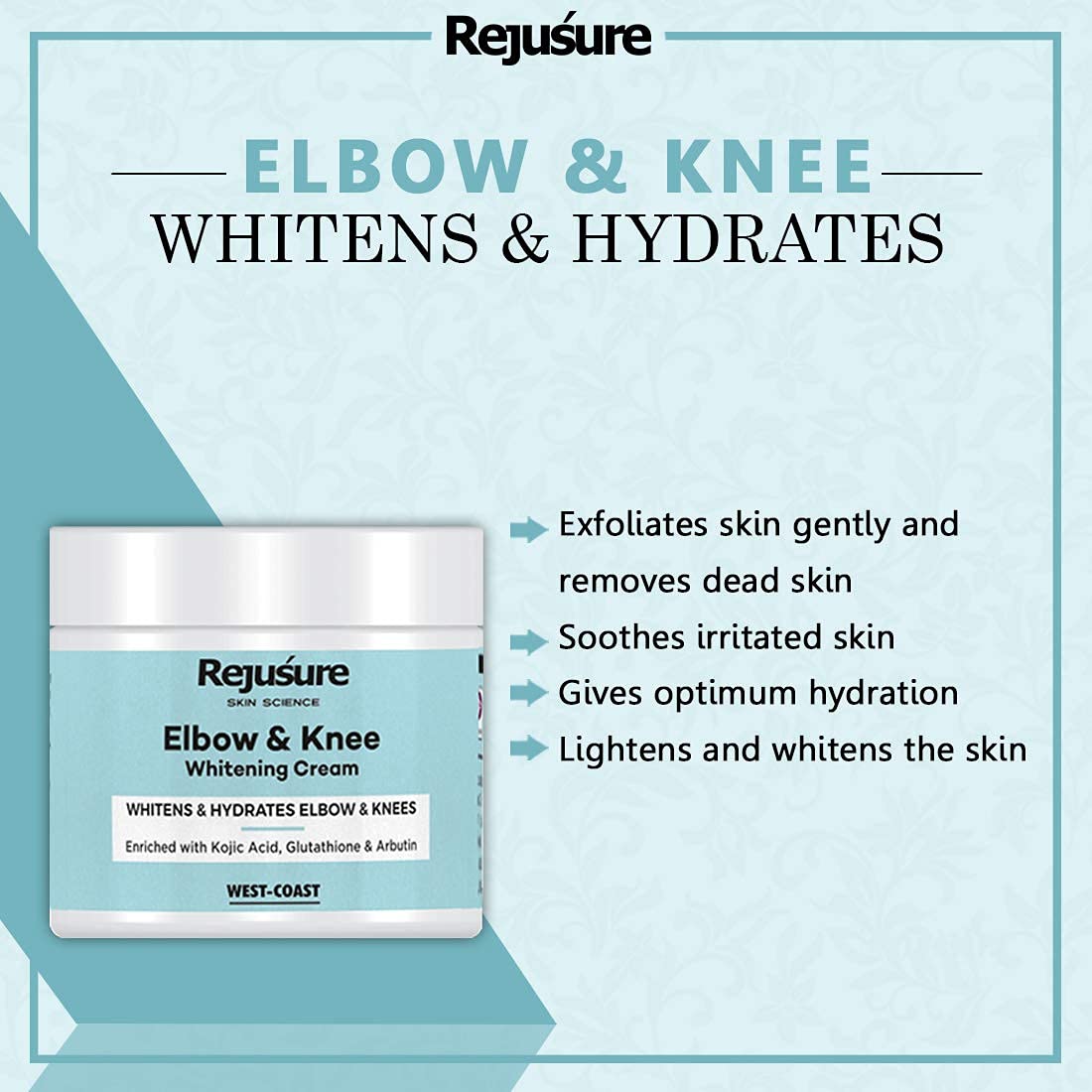 Rejusure Elbow & Knee Lightening Cream – Lightens & Hydrates Elbow & Knees – 50 gm