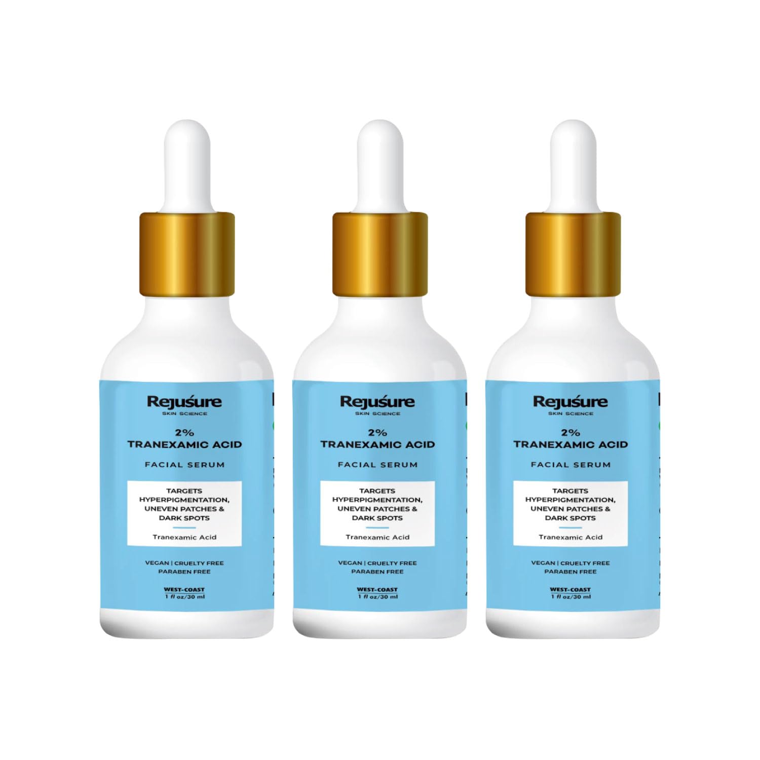 Rejusure Tranexamic Acid 2% Face Serum for Hyperpigmentation, Uneven Patches & Dark Spots – 30ml (Pack of 3)