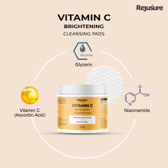 Rejusure Vitamin C Brightening Cleansing Pads Improve Skin Texture & Boost for Face | Enrich with Vitamin C and Niacinamide | Women & Men | Cruelty Free & Dermatologist Tested - 25 Pads