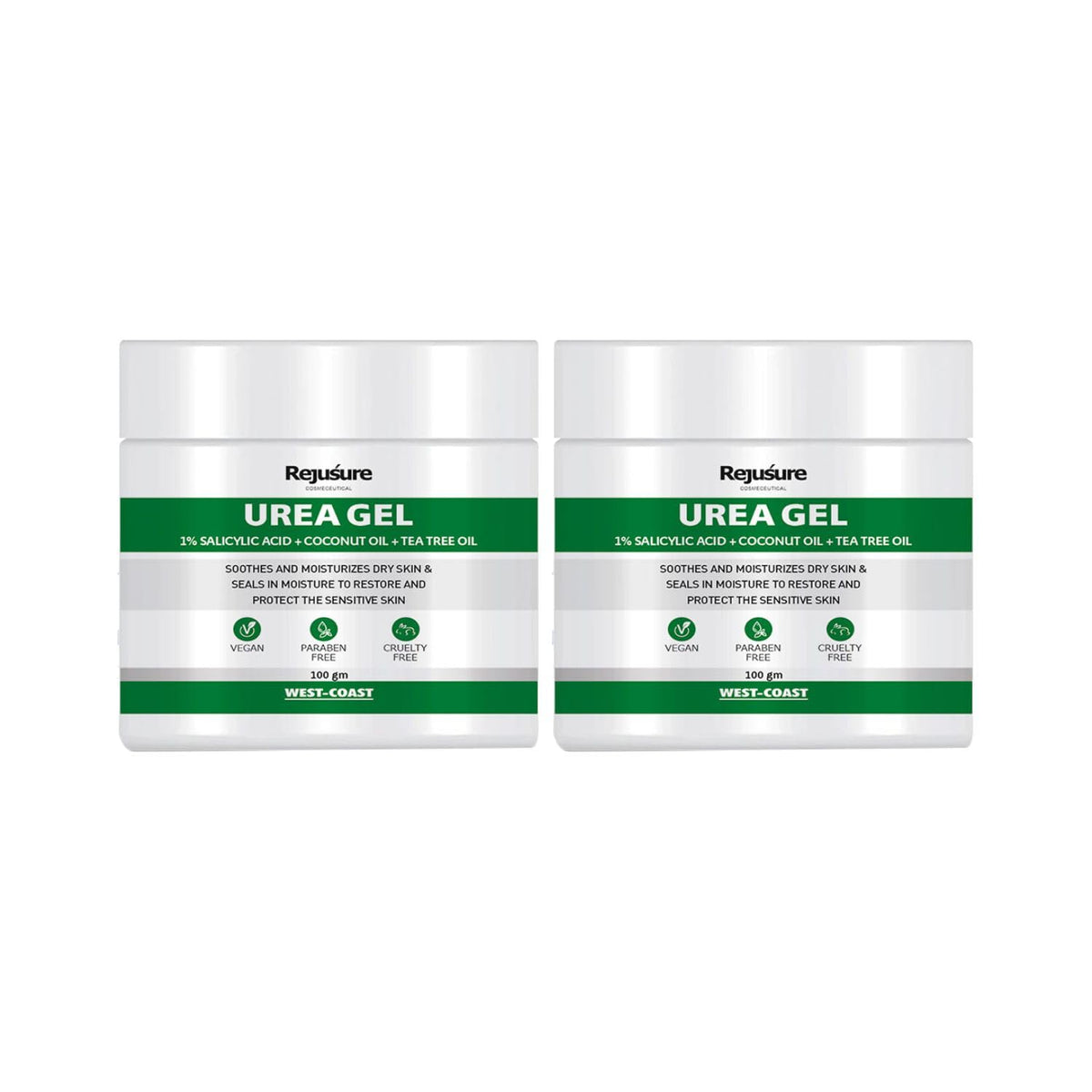Rejusure Urea Gel With 1% Salicylic Acid + Coconut Oil + Tea Tree Oil Fast Absorbing For Dry/Itchy/Sensitive Skin, Softens & Moisturizes Skin For Face, Body & Foot – 100gm (Pack of 2)