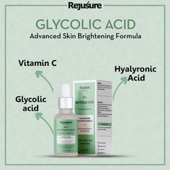 Rejusure 5% Glycolic Acid Face Serum Reduces Pigmentation, Dark Spots & Acne, with Vitamin C & Hyaluronic Acid for Oily Skin | For Men & Women | Cruelty Free & Dermatologist Tested – 10ml