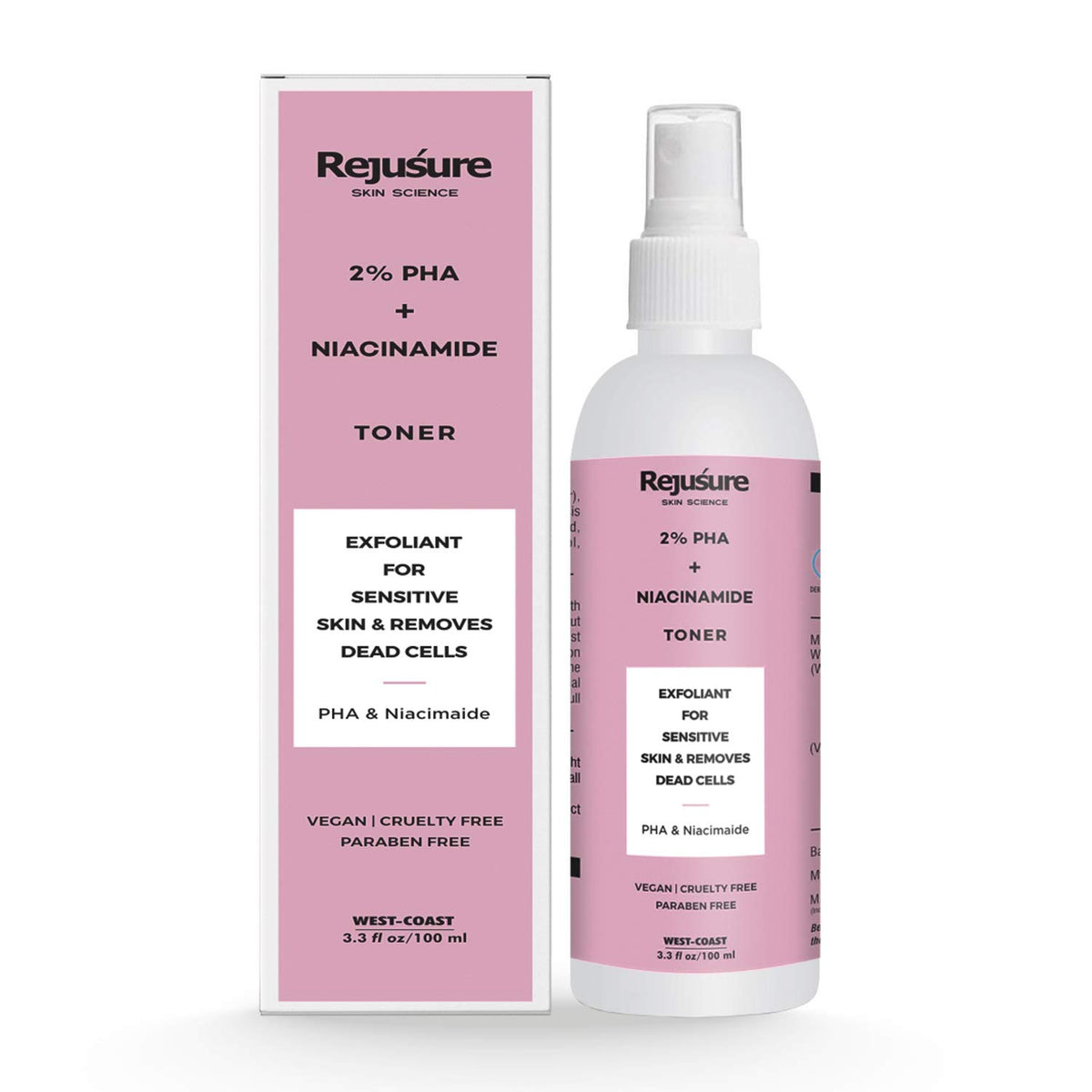 Rejusure PHA 2% + Niacinamide Alcohol Free Face Mist Toner For Mild Exfoliation & Pore Tightening Best for Oily & Normal Skin - 100ml