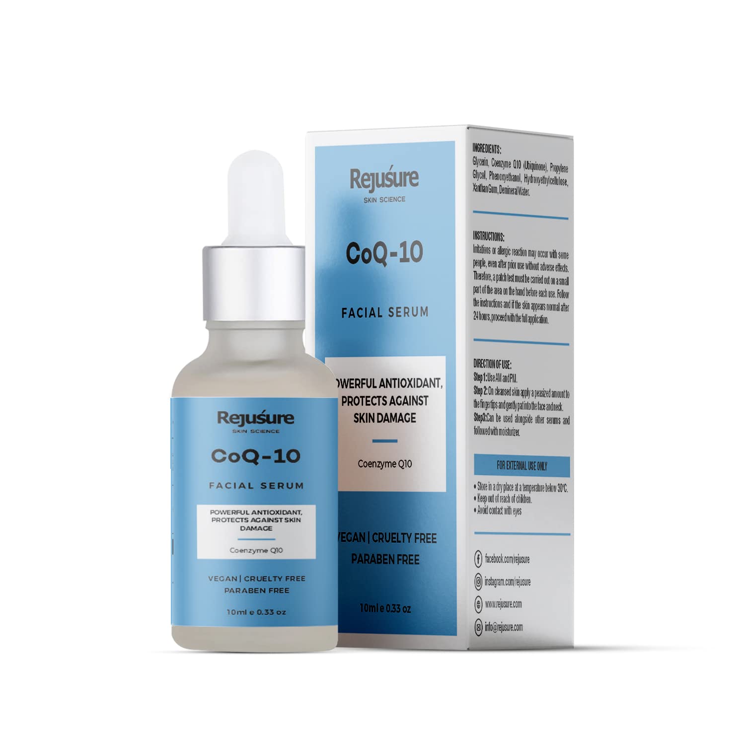 Rejusure Coq -10 Face Serum Powerful Antioxidant, Protects Against Skin Damage| For Men & Women | Cruelty Free & Dermatologist Tested – 10ml