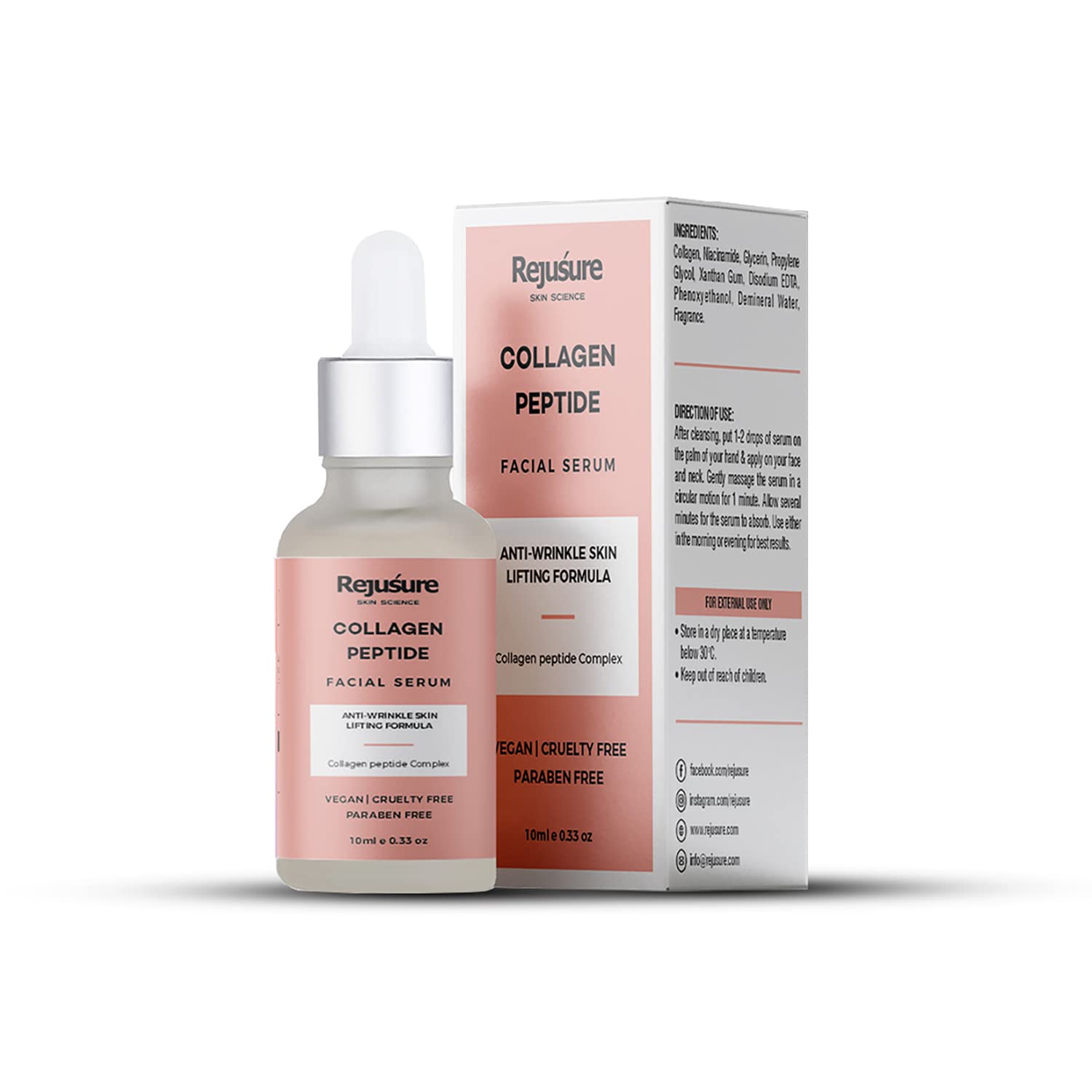 Rejusure Collagen Peptide Face Serum for Enhance Skin Elasticity, Anti Wrinkles, Antiaging, Improves Skin Texture, Deep Moisturization of Skin | For Men & Women – 10ml