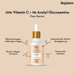 Rejusure 10% Vitamin C + 1% Acetyl Glucosamine Facial Serum to Boots Collagen Production & Protects from Environmental Stress– 30ml