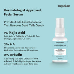 Rejusure Alpha Arbutin 2% + Hyaluronic Acid 2% + Kojic Acid 1% Face Serum for Dark Spot, Pigmentation, Sun Tanning, Removes Blemishes, Uneven Skin Tone & Acne Marks - 30ml (Pack of 5)