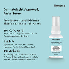 Rejusure Alpha Arbutin 2% + Hyaluronic Acid 2% + Kojic Acid 1% Face Serum for Dark Spot, Pigmentation, Sun Tanning, Removes Blemishes, Uneven Skin Tone & Acne Marks - 30ml (Pack of 3)