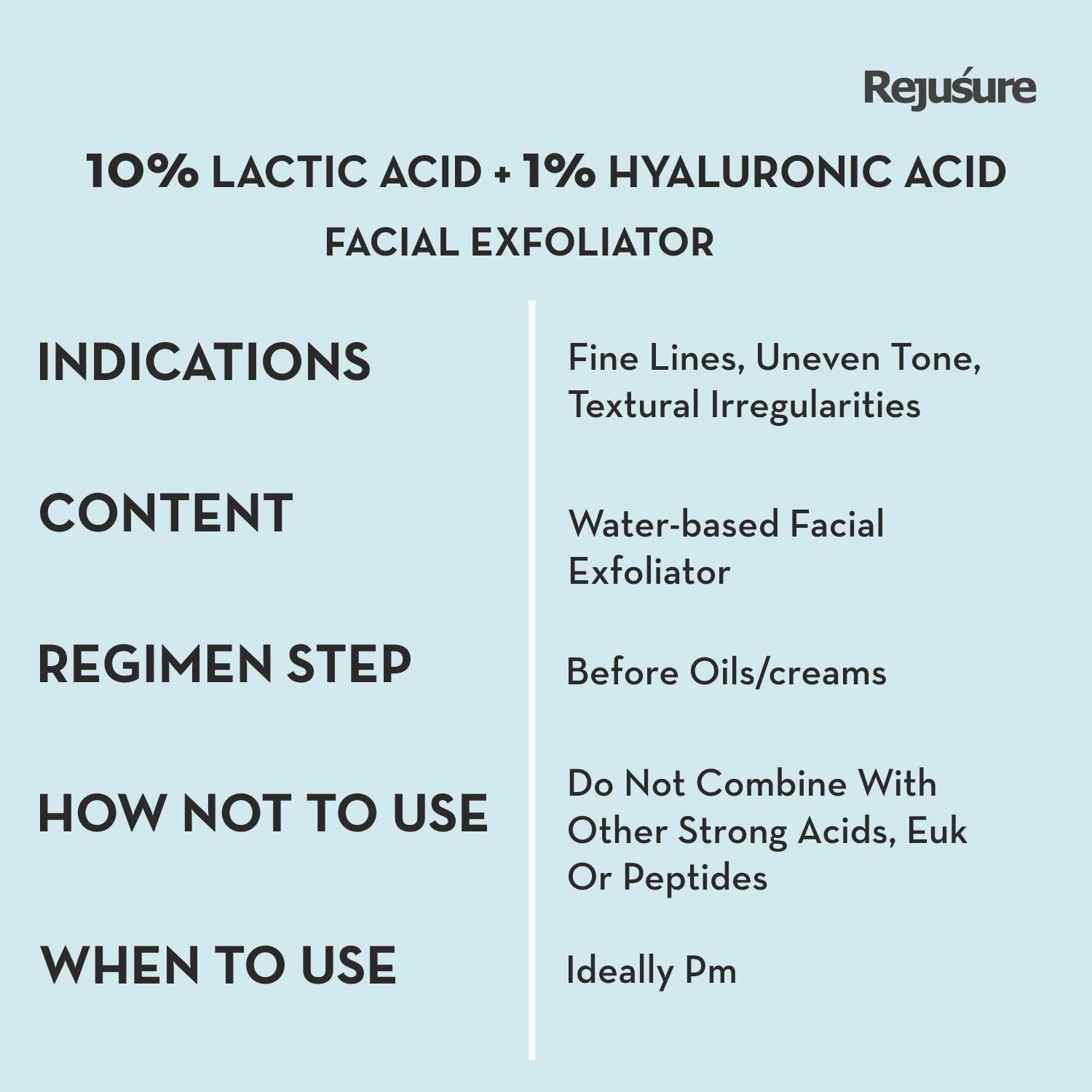 Rejusure Lactic Acid 10% + Hyaluronic Acid 1% Facial Exfoliator Exfoliant for Even Tone, Acne Scar & Hydrates Skin Best for Sensitive, Dry & Oily skin – 30ml (Pack of 5)