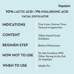 Rejusure Lactic Acid 10% + Hyaluronic Acid 1% Facial Exfoliator Exfoliant for Even Tone, Acne Scar & Hydrates Skin Best for Sensitive, Dry & Oily skin – 30ml (Pack of 2)
