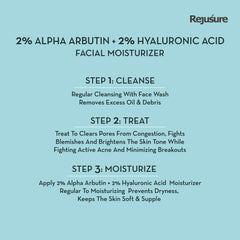 Rejusure Alpha Arbutin 2% + Hyaluronic Acid 2% Face Moisturizer For Pigmentation, Dark Spots & Sun Tanning, Remove Blemishes, Acne Marks & Uneven Skin Tone - 50ml (Pack of 2)