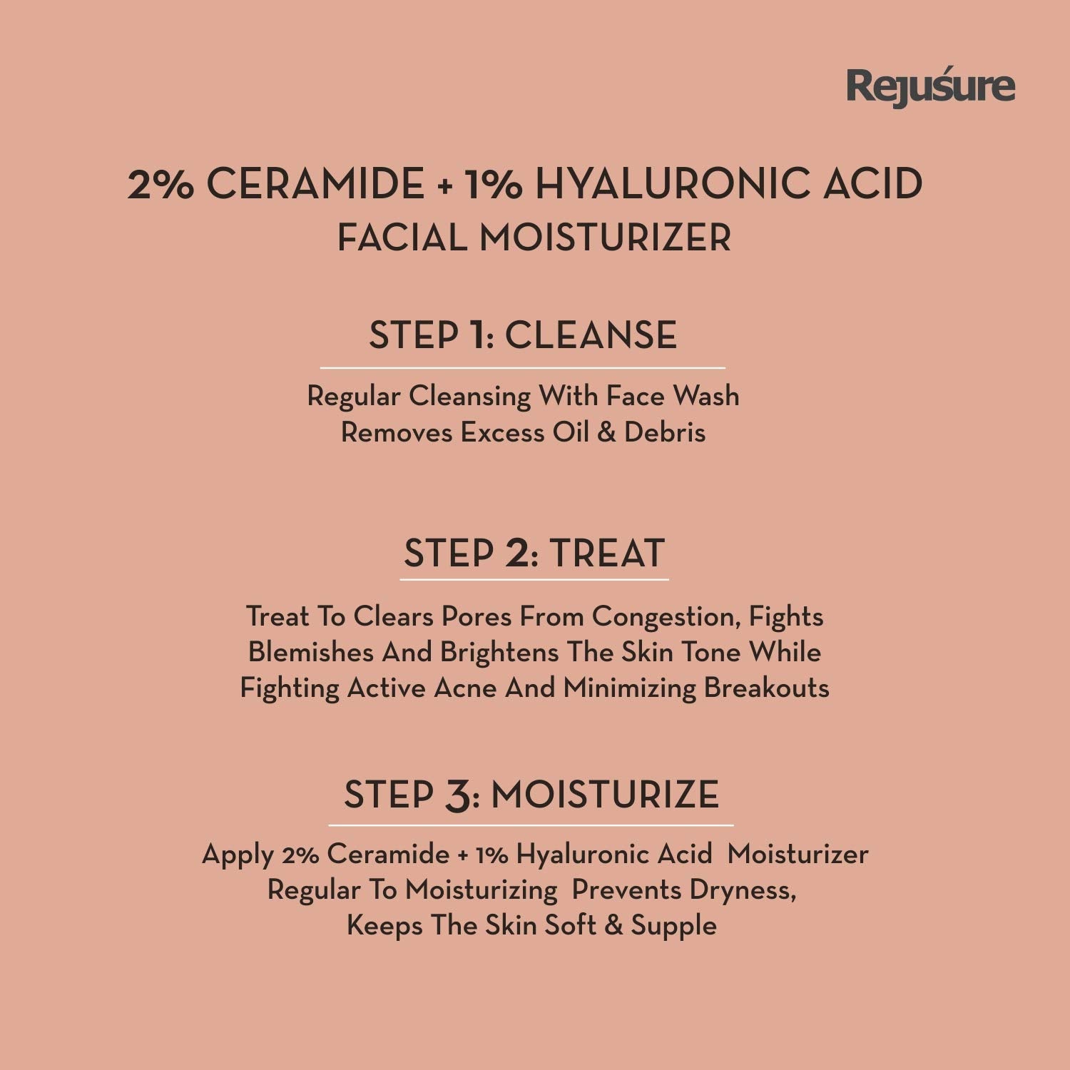 Rejusure Ceramide 2% + Hyaluronic Acid 1% Powerful Face Moisturizer for Dry Skin – 50ml (Pack of 5)
