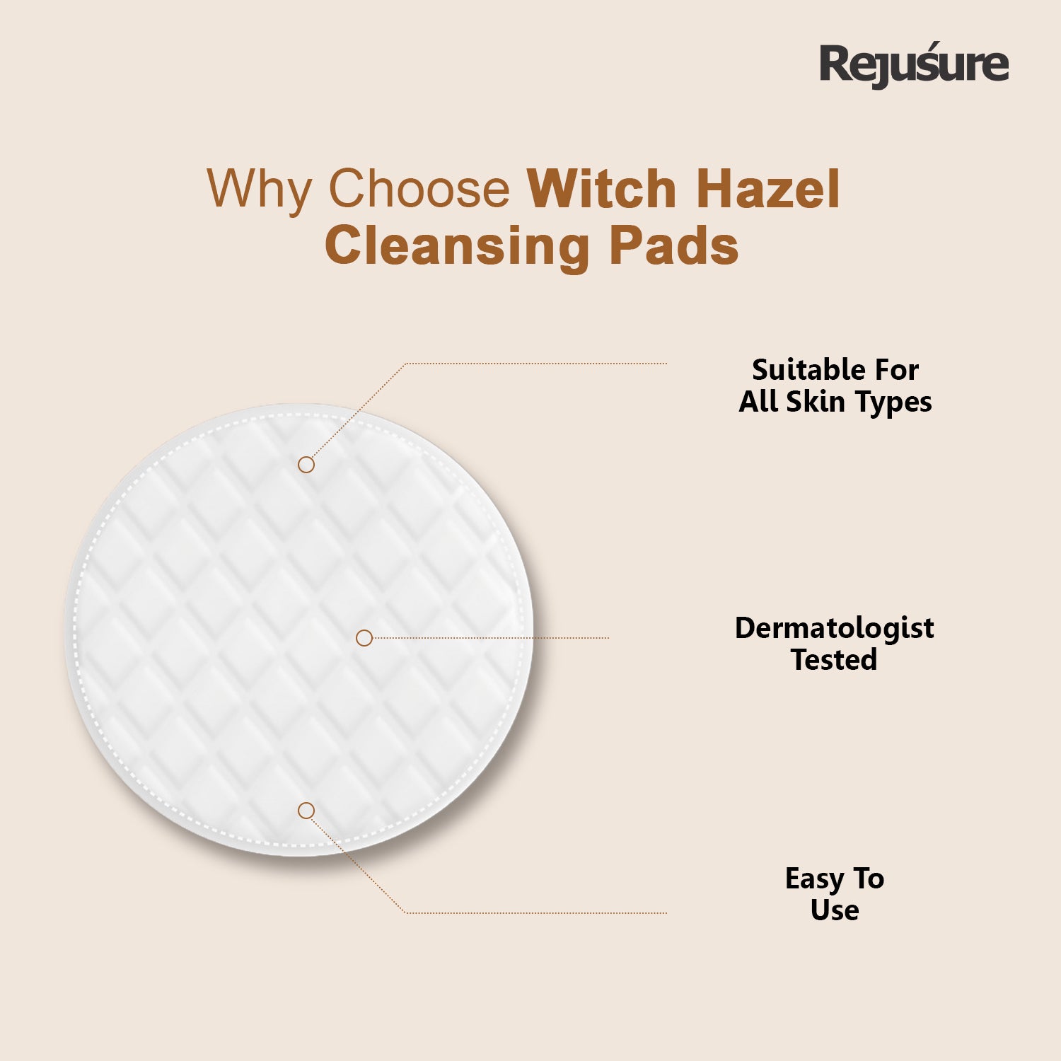 Rejusure Witch Hazel Cleansing Pads For Face - 50 Pads