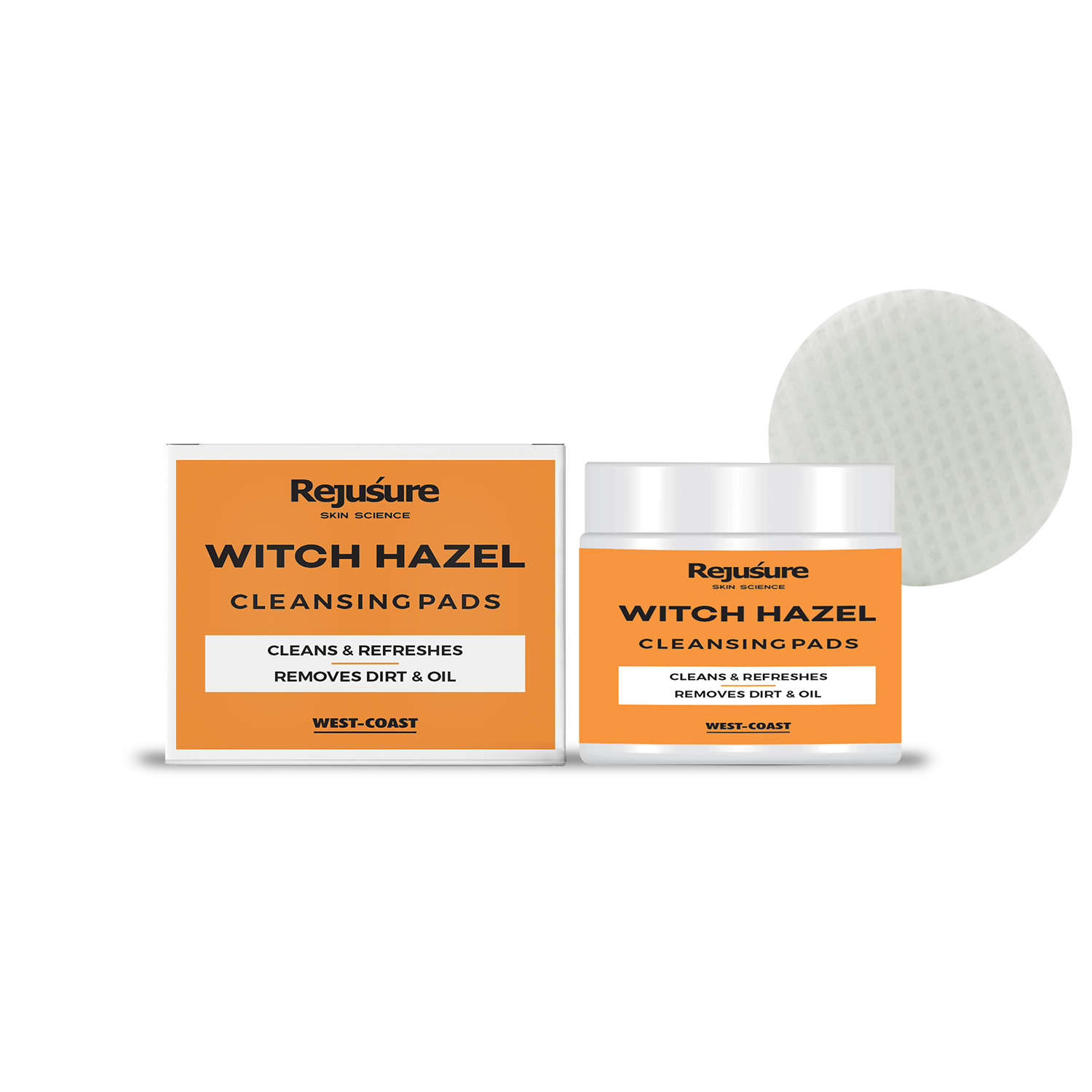 Rejusure Witch Hazel Cleansing Pads For Face - 50 Pads
